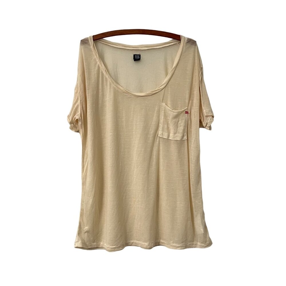 BDG Womens Beige Sheer Short Sleeve Slub Cotton Slouchy Pocket Tshirt Size Large
